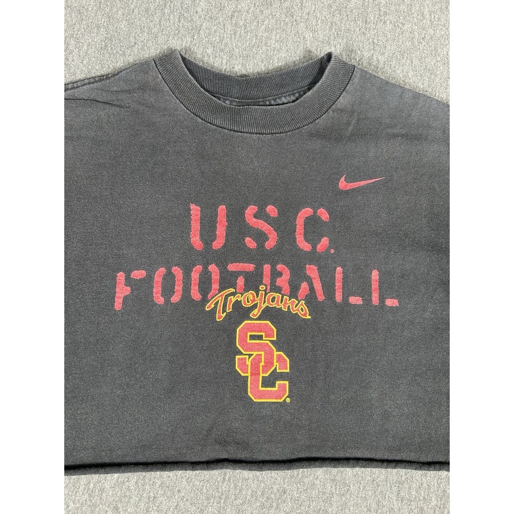 Vintage Nike USC Trojans Football Cropped T-Shirt Women's Crop Top Black READ - Picture 4 of 7